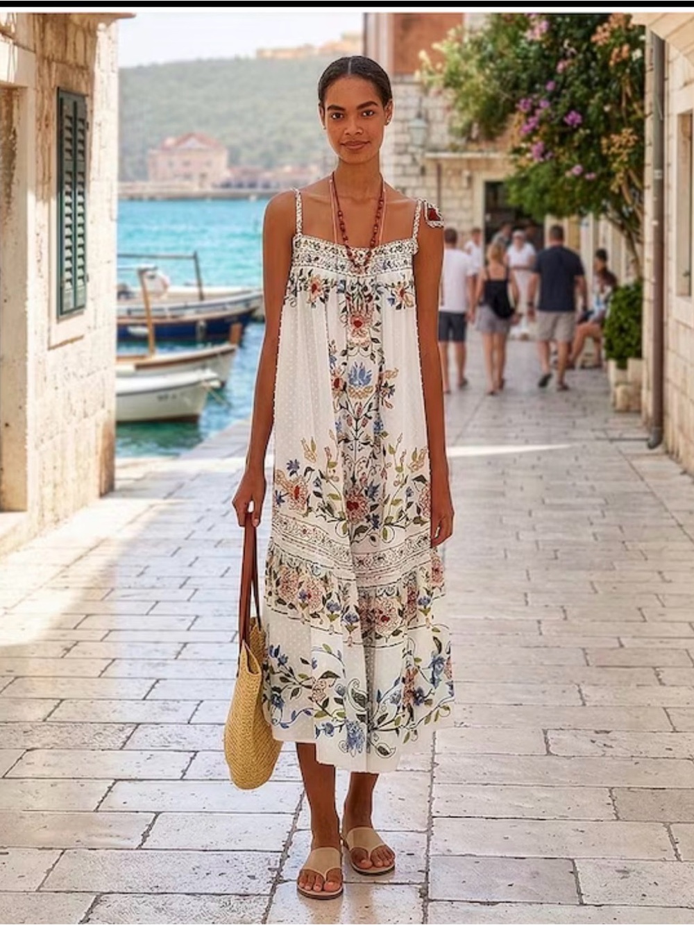 Women's NEW FARM Rio  Stitched Garden Print Tie Shoulder Dress sz XS - Picture 2 of 5